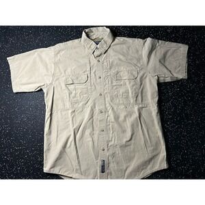 5.11 Tactical Mens Work Shirt LARGE Button Up Short Sleeve Vented Tan Khaki